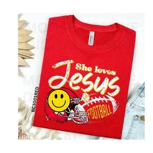 Gildan Red Short Sleeve Tee - She Loves Jesus Football and Kc football